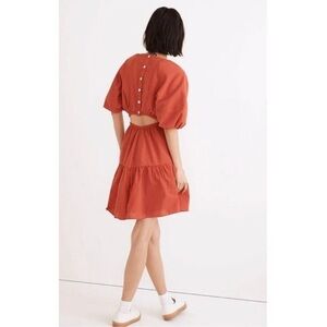 Madewell Seersucker Puff Sleeve Cut-Out Mini Dress In Fresh Chili